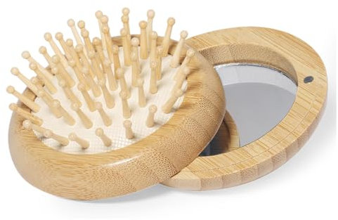 Faltbarer Haarbürste mit Spiegel aus natürlichem Bambus - Entwirren Sie Ihr Haar mit Eleganz, ein praktisches und tragbares Accessoire, perfekt zum Schminken und Reisen