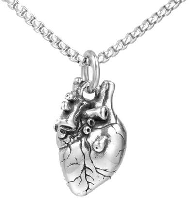 OAKKY personalità retrò Cool Solido 3D Organo Anatomico Cuore Ciondolo Amuleto Collana Uomo in Acciaio Inox Stile Medaglione con Catena