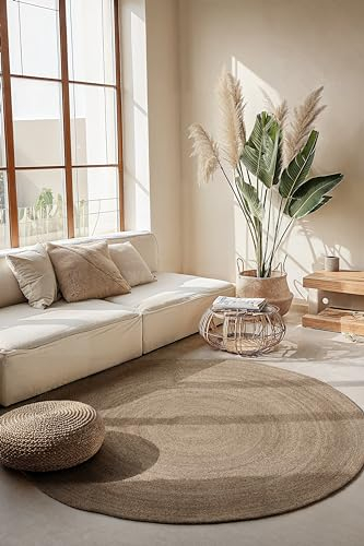 Hanse Home Jute Teppich Rangpur Rund – Natur Wohnzimmerteppich - Handgewebt & Natürlich – Boho Naturfaser Juteteppich für Wohnzimmer, Schlafzimmer, Esszimmer, Flur, Küche – Natur Braun, 100cm