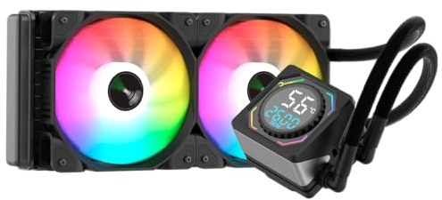 GAMEPOWER Skadi Square Wasserkühlung, 240mm aio, Flüssigkeitskühler, 2x ARGB Hydraulisch PWM Lüfter, Keramische Wasserpumpe mit Pump RPM CPU Display, kompatibel für AMD & Intel