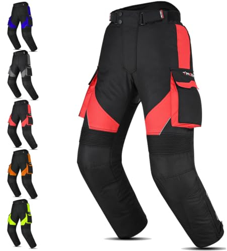 Inflori Motorcycle Trousers for Men & Women CE AA Armoured Waterproof Cordura Touring Cargo Pants Black with Thermal Lining