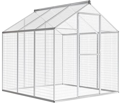 Sufrk Pajarera de jardín de aluminio 183 x 178 x 194 cm, valla para animales con lona de cobertura, valla de acero con puertas para gallinas y conejos