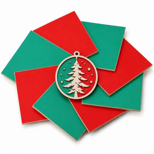 Creatorally Colorful Plywood Sheets, Laser Cutter Wood Sheet 8pcs 300x300x3mm, Colored Basswood Board Engraving Materials for DIY CNC Cutting Wood Burning (Red and Green)