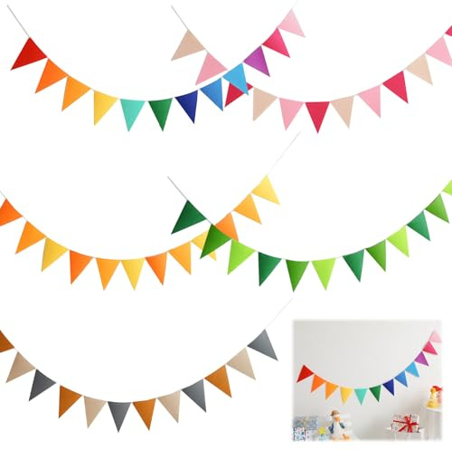 YCHYAN 5 Artikel Wimpelkette Outdoor Stoff Girlande, Mehrfarbig für Geburtstag, Hochzeit und Weihnachtsfeier mit Vorgeformten Löchern