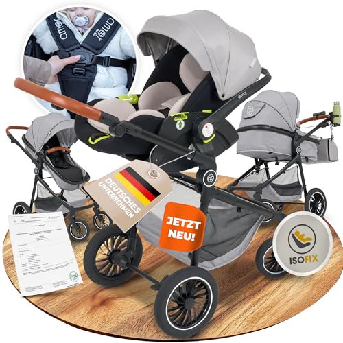 Kinderwagen 3 in 1 [Babywagen & Autositz] mit Babyschale Fahrgestell Kombi als Set | Stroller Baby | Isofix Station & 5-Punkt Sicherheitsgurt Kinderwagen Buggy Reisebuggy Buggys | Babywagen
