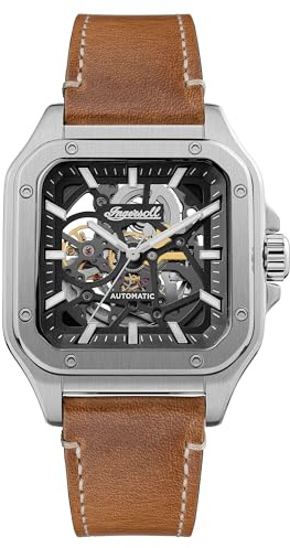 Ingersoll La Montre Automatique pour Homme Ollie 45mm avec Un Cadran Noir et Un Bracelet en Cuir Marron