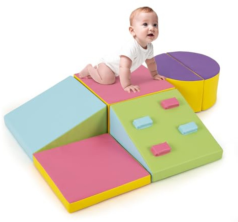 DREAMADE 6PCS Parcours de Motricité Bebe en Mousse EPE, Bloc de Construction avec Housse, Jeux d’Escalade D’intérieur pour Enfants de 1+ an (Multicolore)