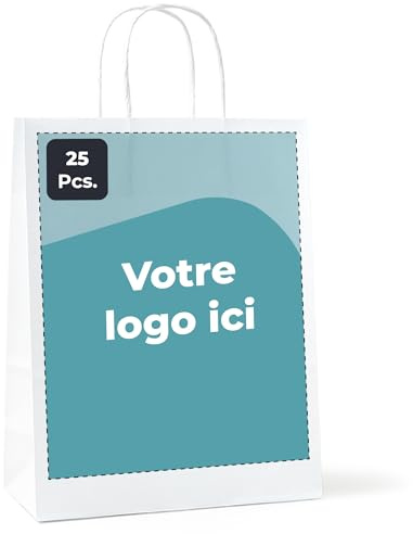 Cimpress borse di carta personalizzate con manici, Borse di personalizzate con logo, 22 × 30 cm, Stampa grande, Borsa di carta personalizzabile per negozi, fiere, boutique e regali, confezione da 25