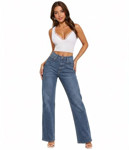 Hybrid & Company Women's Wide Leg Denim Jeans P5005WLX Tint 18