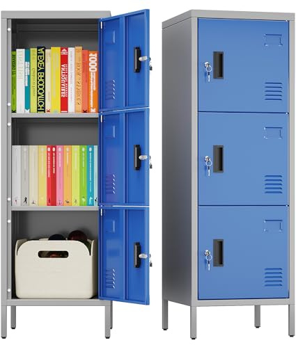 LOCENHU Armario de metal con orificios de ventilación, armario de metal de 3 puertas con soporte para tarjetas de visita, adecuado para la escuela, la oficina y el hogar, montaje en casa, 120 cm x 40