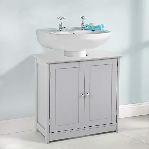 Taylor & Brown Grey Under Sink Bathroom Cabinet Storage Cupboard Organiser Free Standing Wooden Sink Storage Unit Basin with Shelf, 60cm x 30cm x 60cm