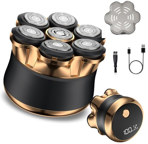 7D Afeitadora Cabeza Hombre,2 Niveles de Velocidad y Pantalla LED,Magnético Cabezal Flotante Electrica Afeitadoras,IPX6 Impermeable Maquina Afeitar Hombre para Calva en Seco y Húmedo,Puerto USB-C