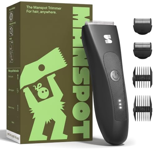 MANSPOT Body Hair Trimmer Men, Manscape Ball & Groin Trimmer | Hypoallergenic Ceramic Anti-Nick Blade for Gentle Intimate and Body Grooming, IPX7 Waterproof, Wet/Dry Use with 4 Guide Combs