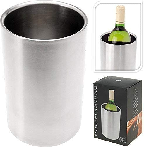 DRULINE Weinkühler Flaschenkühler Sektkühler Edelstahl | H x Ø 18 cm x 12cm | Silber