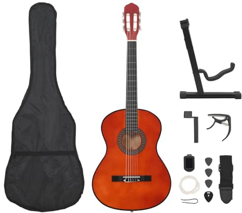 Runheo Lot de 12 guitares classiques pour débutants - 10,2 - 10,2 - 99,1 cm - En bois de tilleul - Avec étui - Support - Médiator - Capodastre - Accordeur - Pour l'enseignement, la pratique, la maison