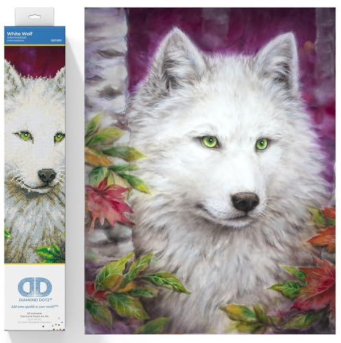 DIAMOND DOTZ DD7.007 - Original 5D Diamond Painting Set Weißer Wolf, Kreativset mit 13.808 Diamant Mosaiksteinen, Malset ca. 46 x 36 cm, DIY Komplettset für Erwachsene und Kinder ab 8 Jahren