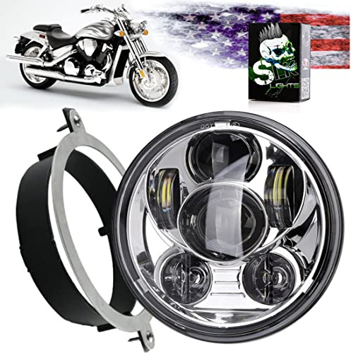 SLK-Lights VTX 5.75 inch Chrome Round LED Projector Daymaker Headlight with Bracket and Hardware - Easy to Install, Plug and Play Motorcycle Headlight for Honda VTX 1300, 1800