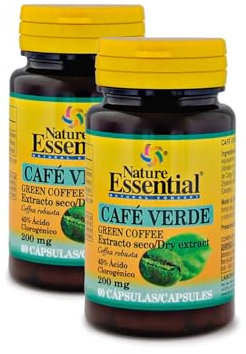 Nature Essential | Café Verde 200 mg | (Extracto Seco 45% Ácido Clorogénico) 60 Cápsulas (Pack 2 unidades)
