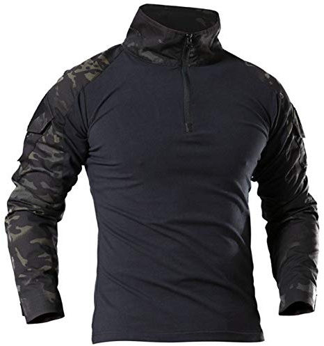 Chemise tactique militaire à manches longues pour homme, respirante, pour la chasse, le combat, séchage rapide, pour l'extérieur, avec fermeture éclair frontale de 1/4, camouflage, airsoft, M