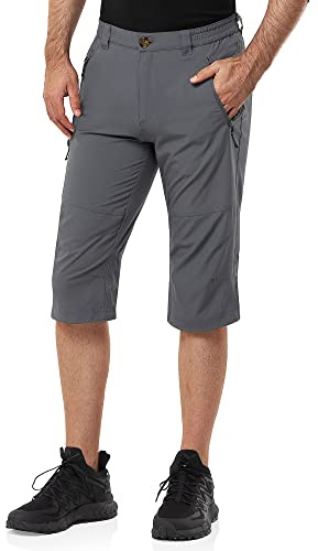 33 000 fot herr 3/4 byxor cargoshorts korta vandringsbyxor stretch lätta cykelbyxor sommar capri-trefjärdedelar byxor utomhus shorts UPF 50 med många fickor för vandring löpning cykling, Cool grå, XXL
