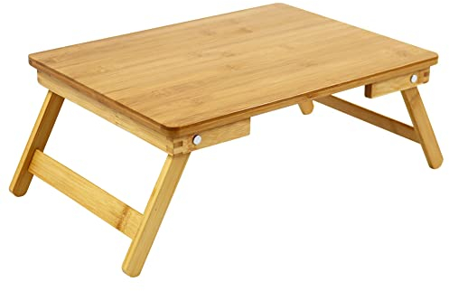 WKWKER 100% Bamboo Laptop Bed Table Lap Desk For Bed Breakfast Bed Tray With Folding Legs Portable Bed Table For Computer Snack Writing Studio (Natural)