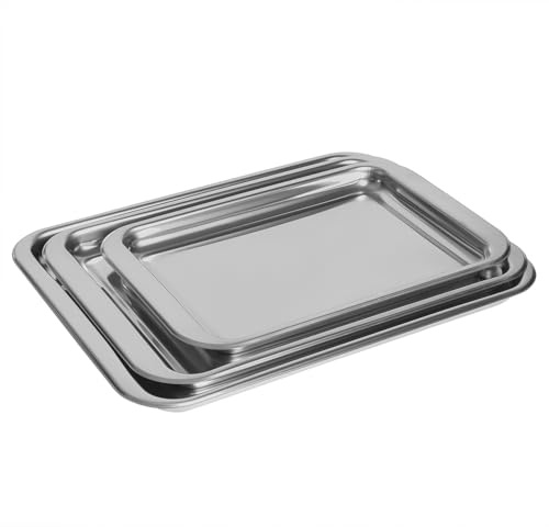 ProCook Stainless Steel Baking Tray Heavy Gauge Buckle Resistant Cooking Oven Trays Dishwasher Safe Sheet Pan - 3 Piece, 24x36x2 cm, 28.5x41x2 cm, 32x43x2 cm