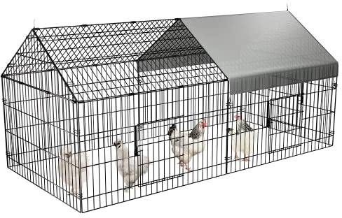 PawGiant Chicken Coop, Chicken Run Pen for Yard with Cover Outdoor Metal Portable Chicken Tractor Cage Enclosure Crate Outside for Small Animals Duck Rabbit Hen 86×40