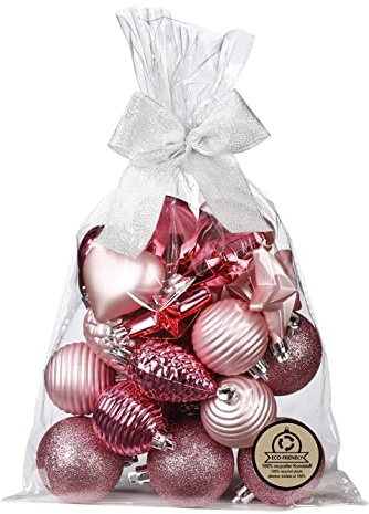 Inge-glas Weihnachtskugeln und Formen Kunststoff 5-7cm 30er Set mit Glitzer Christbaumkugeln rosa pink Mix