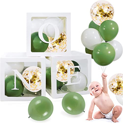 1. Geburtstag Deko Ballon Box One Deko, 'ONE' Boxen mit 24 Luftballon für 1.Geburtstag Junge Mädchen Party Dekoration