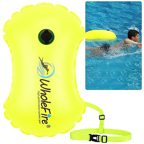 WholeFire Bouée de natation gonflable imperméable de 15 L pour sports nautiques, nageurs en eau libre, triathlètes, kayakistes et tuba