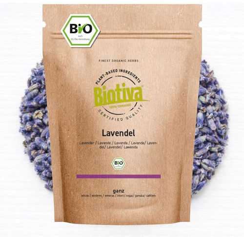 Biotiva Lavender organisk helhet 250g - blå - bästa ekologiska kvalitet - lavendel te - flaska och kontrolleras i Tyskland (DE-ECO-005)