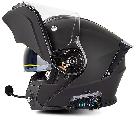 Motorcycle Helmet Flip-Up Modular Helmets with Bluetooth Helmet, DOT/ECE Certified Full Face Motorbike Helmet Scooter Helmet Crash Helmet Double Visors Ideal for Men Women 1,XXXXL=67-68