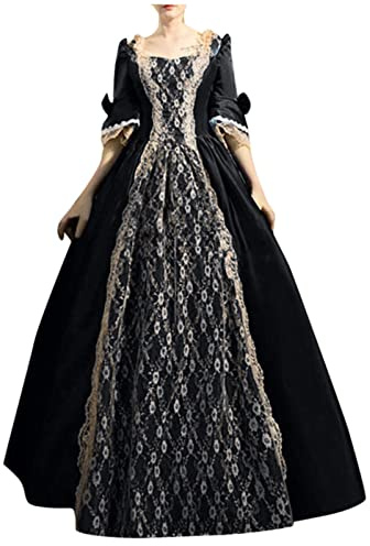 Duohropke Vestido de baile rococó para mujer, estilo gótico, estilo victoriano, vestido medieval, vestido largo, varias capas, encaje, vintage, princesa, cosplay, vestido largo hasta el suelo.,