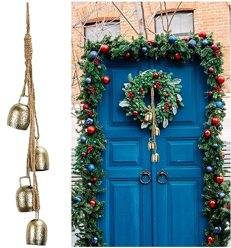 Campane di Natale in Metallo Oro - 4 Pezzi Ornamenti Con Corda di Iuta per Ghirlanda e Albero - Decorazioni e Artigianato Natalizio