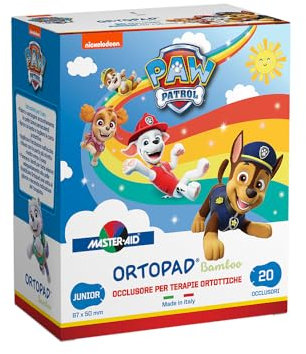 MASTER AID Ortopad PAW PATROL Junior - Cerotti Colorati Oculari per Bambini - Cerotto Occlusore Occhio Bambini per il Trattamento di Occhio Pigro e Strabismo - 1 Confezione da 20 Pezzi - 6,7 x 5 cm