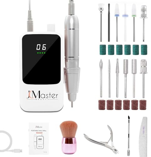 Nagelfräser JCMaster Profi, Fräser Nägel 35.000 U/Min, tragbare Elektrische Nagelfeile für Gelnägel Acrylnägel mit wiederaufladbare Batterie, elektrische Nagelfräser, inkl 12x Bits, Knopfsteuerung