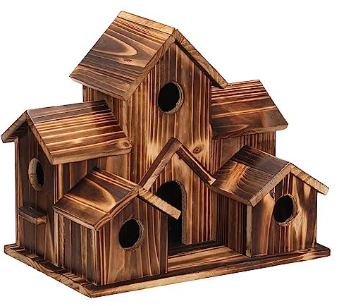 Yuemsh Hanging Bird House - 6 Hole Wooden Bird House for Outside, Courtyard & Backyard Decorations