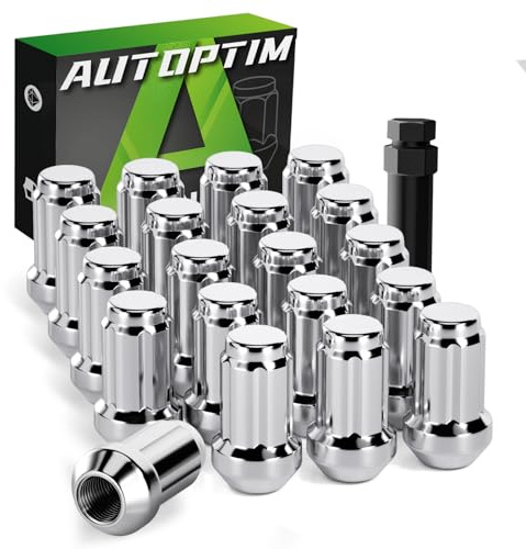 AUTOPTIM 20pcs 1/2-20 Spline Lug Nuts - Replacement for 1987-2018 Jeep Wrangler, 2002-2012 Jeep Liberty, 1993-2010 Jeep Grand Cherokee Aftermarket Wheel Chrome Closed End Lug Nuts with 1 Socket Key
