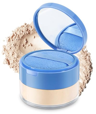 Apooliy Polvo Fijador Mate,Polvo suelto resistente al agua y de larga duración para un acabado impecable,minimiza los poros,control de grasa,polvo de maquillaje,incluye puff y espejo