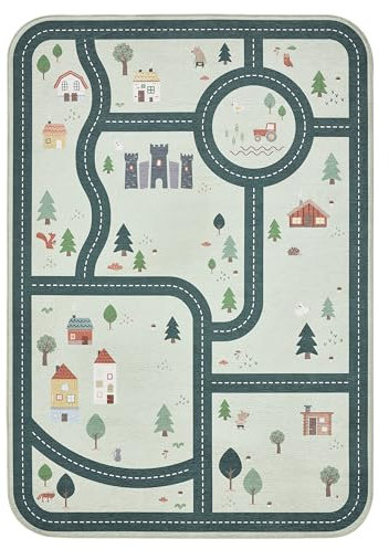 benuta Lytte Linus Teppich Kinderzimmer - Grün 120x170 cm - Spielteppich Straße - Kurzflor Kinder Straßenteppich klein - Kinderteppich waschbar für Mädchen, Junge oder Jugendzimmer