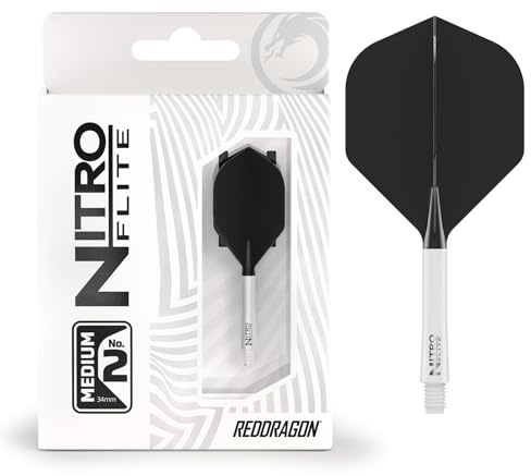 RED DRAGON Darts – Nitro Flite Integrated Flight & Shaft System – No.2 Shape and Design – White & Black Colour, Medium Length