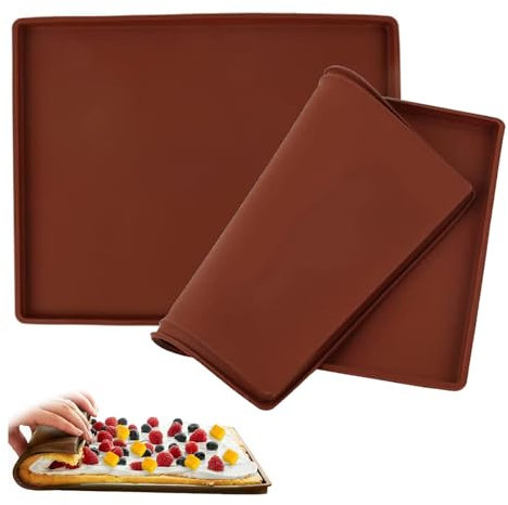 AOOTUERL Tappetino da forno in silicone, 30 x 40 x 1 cm, tappetino da forno per frutta arrotolata svizzera, con raschietto, riutilizzabile, antiaderente, con bordo (marrone)