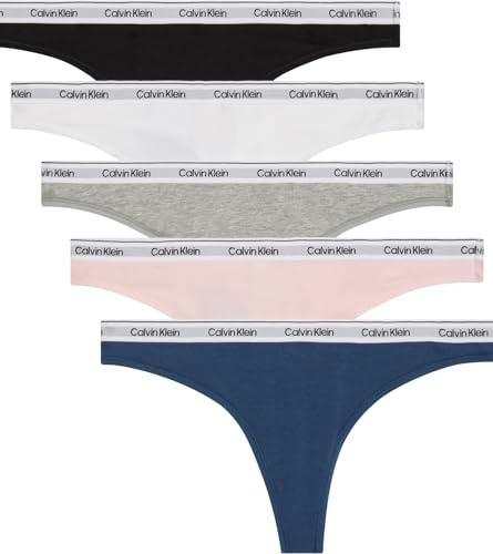 Calvin Klein Tangas Pack de 5 Mujer Thong Low-Rise de algodón elástico, Multicolor (Black/White/Grey Heather/Potpourri/), L