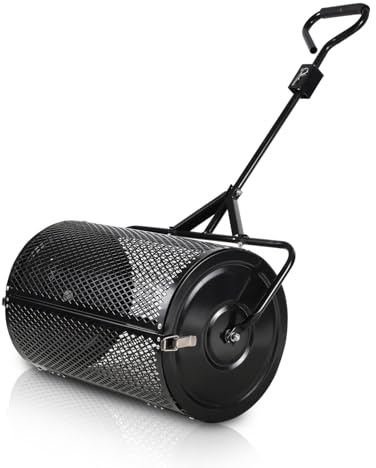 Vigevee Spargitore per compost, spandiconcime, per giardino, per fertilizzanti, semi di torba, 75 l, compostiera in metallo, spargitore per semi con cestello a rete, cura del prato, multiuso (nero)