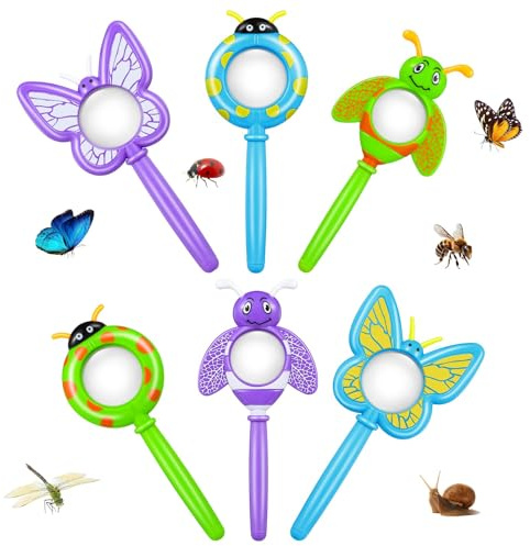 6Pcs Bug Magnifier for Kids, Handheld Butterfly Bee Ladybug Magnifying Glass, Kids Insect Magnifying Glass for Boys and Girls Gift Outdoor Activities