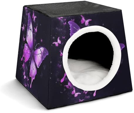 Butterfly Purple Capsule Cat Bed Stylish Cozy Space Foldable Windproof Dog House Cat Cave Cube Suitable for Small Pets