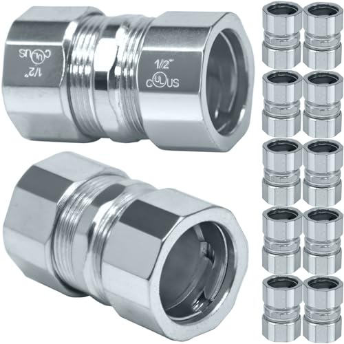 Tewloss 10 Pack Steel Compression Rigid Coupling, 1/2 Zinc Plated Steel Threadless Coupling with Spring Coil, Metal Electrical Conduit Fittings for Connecting Rigid Tubes to Tubes