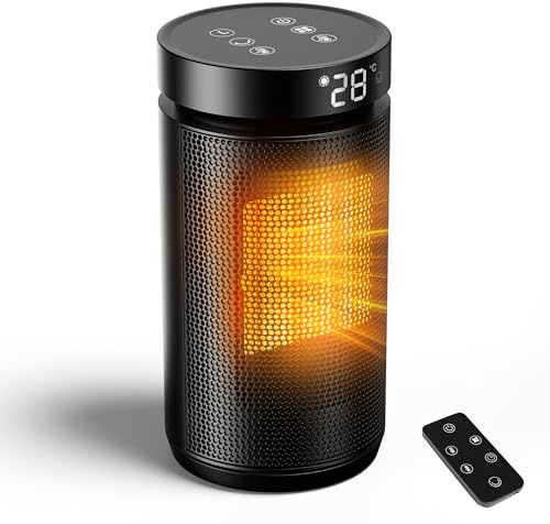 Electric Heater for Home, 1500W Fan heater with Remote, PTC Ceramic Heater, 70° Oscillation Space Heaters Energy Efficient, 3 Modes, ECO-Mode, 12H Timer, Overheat & Tip Over Protection