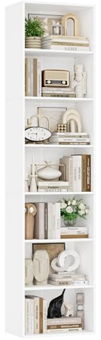 FirFurd 220 cm Bücherregal, Regal mit 7 Fächern, Bücherschrank, Kallax Regal, Würfelregal, Standregal, Aufbewahrungsregal, für Wohnzimmer Büro Schlafzimmer, 48x30x220cm, weiß