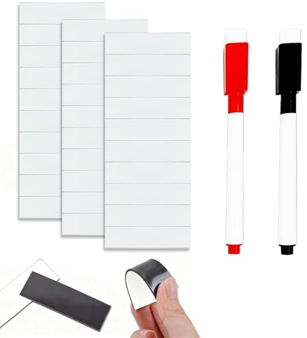 30 Pcs Dry Erase Magnetic Strips with 2 Markers, 10.7 x 5 cm Whiteboard Magnetic Strips for Fridge Office School, Reusable Dry Erase Labels Write-On Magnets, for Baseball Coach Clipboard,Calendar